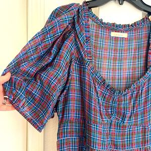 Doen Adobe plaid puff sleeve dress